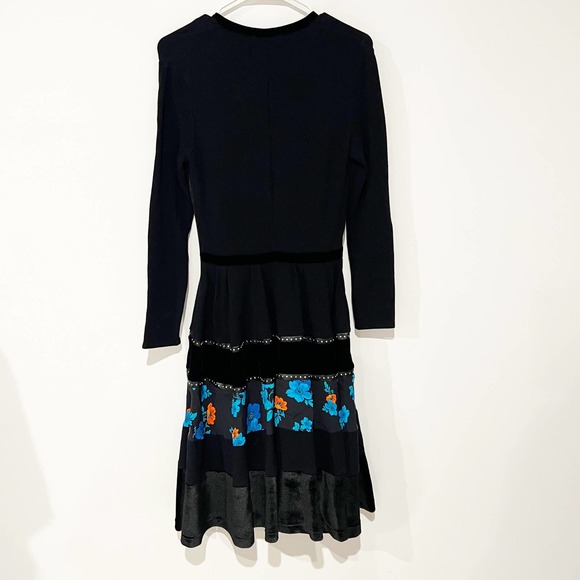 Maje Rafa Ponte Floral Flared Black Velvet Embellished Crepe Mini Dress Small - Picture 8 of 11